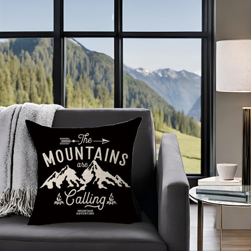 FELENIW The Mountains are Calling Adventure Arrow Campfire Outdoor Adventure Mountain Forest Trees Throw Pillow Cover Cushion Case Cotton Linen Material Decorative 18X18 inches - Image 5
